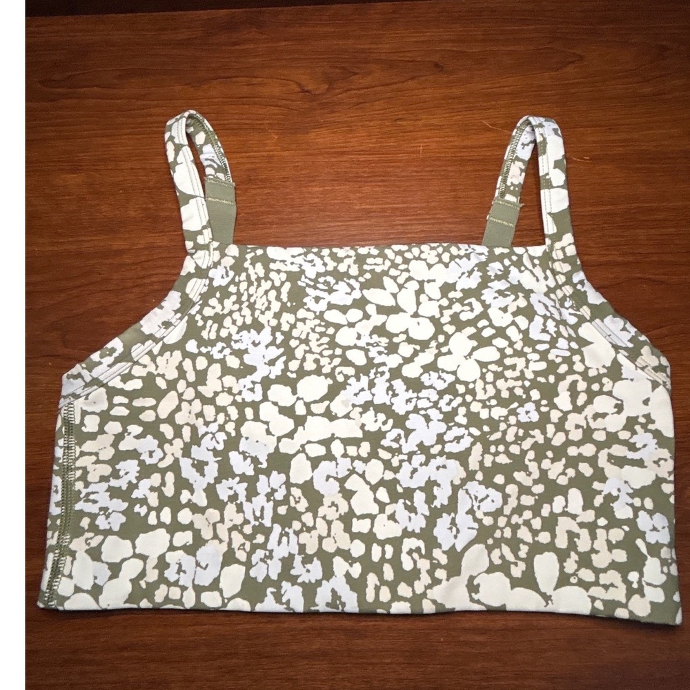Aerie OFFLINE Real Me Strappy Sports‎ Bra Small Sage Green Floral Leopard Print